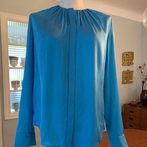 NWT Hugo Boss 100% Silk Crepe de Chine Aqua Blue Blouse 8